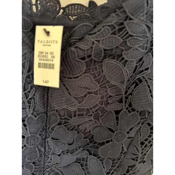 Vintage Talbots Navy Lace Sheath Dress 14P Petites Sleeveless Floral Pattern - Picture 3 of 7